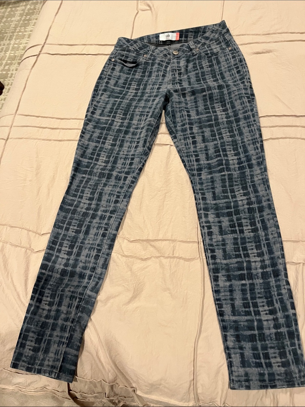 CAbi Blue Plaid Skinny Jeans